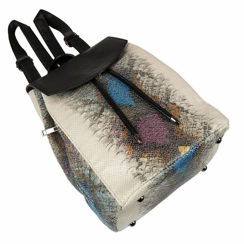 Textured Multicolor Leather Backpack with Black Flap - Picture 12 of 15